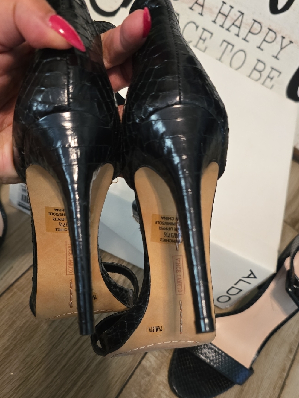ALDO Black Textured Ankle-Strap Stiletto Heels & Vince Camuto Heels Both 7.5 - Picture 9 of 12